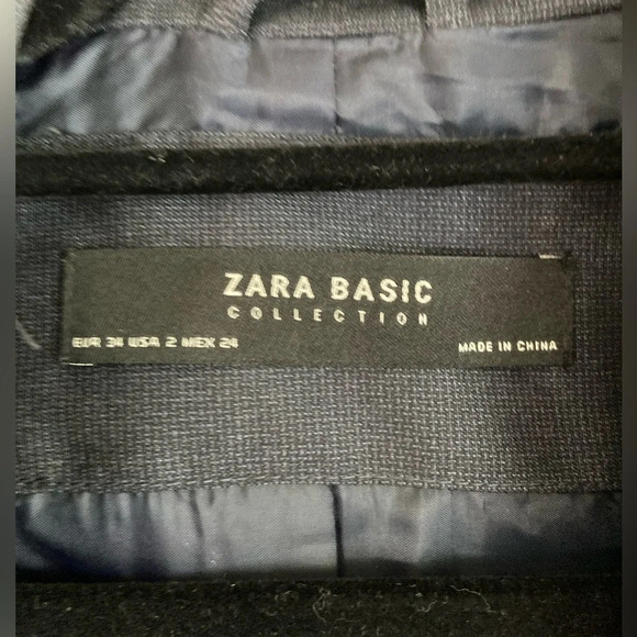 Zara Basic Black 1 button padded Blazer Sz 2 - Picture 5 of 11